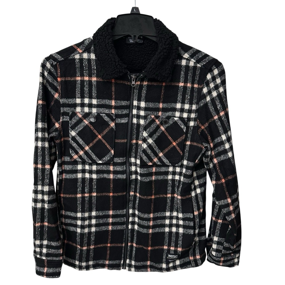 WeSC Liam Plaid Zip Up Shirt Jacket Flannel SHACKET Sherpa Men M Women's L‎